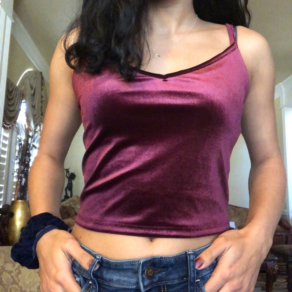 Maroon Velvet Crop Tank Top